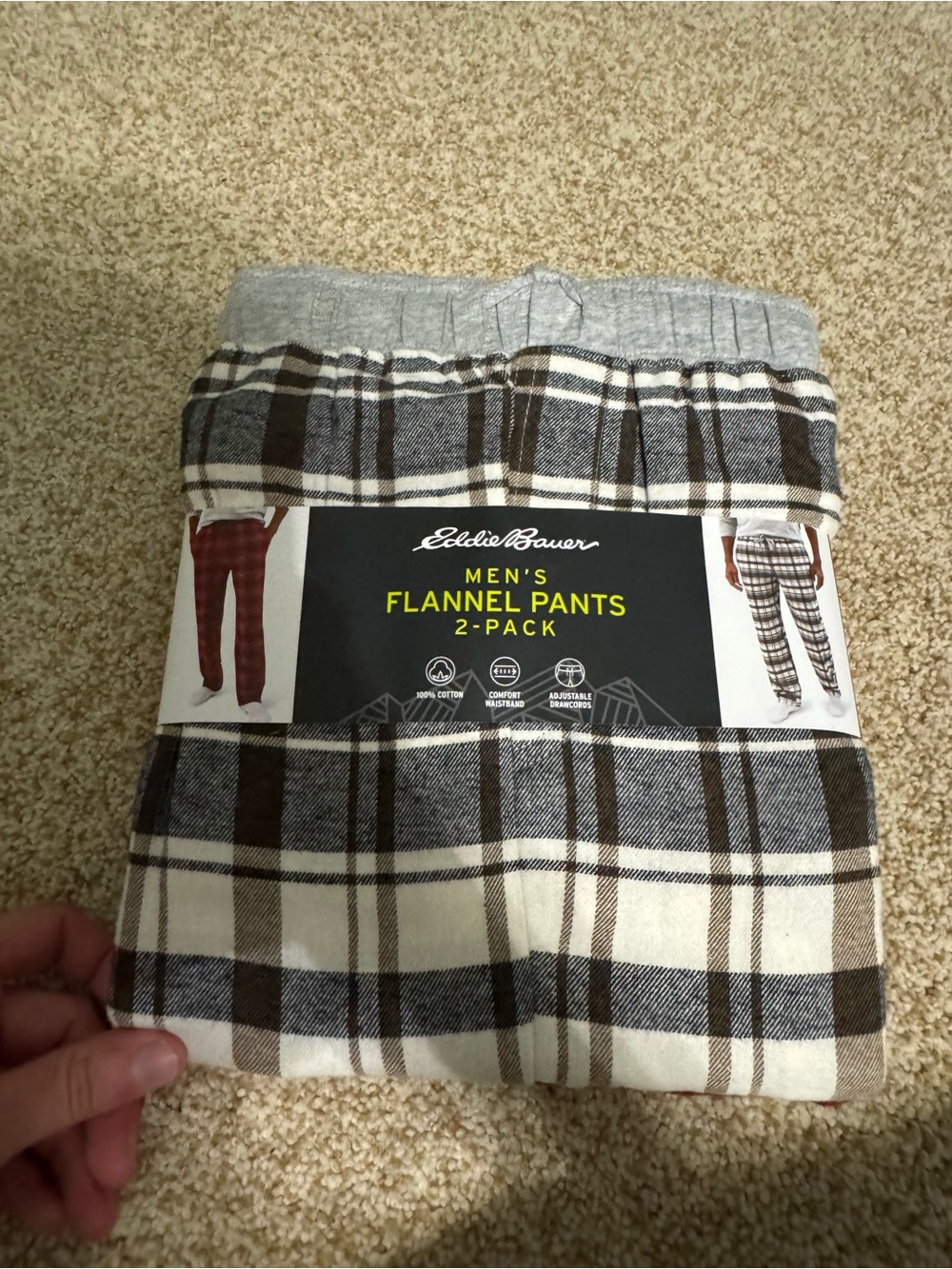 NEW Eddie Bauer Brown, Cream & Gray Plaid Flannel Pants - 2-Pack